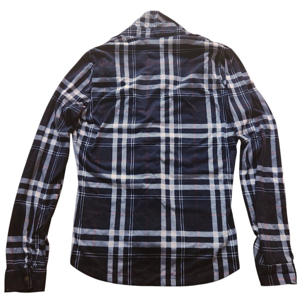 Polly & Esther Navy Blue Plaid Button Down Shirt Size Small - Picture 2 of 6